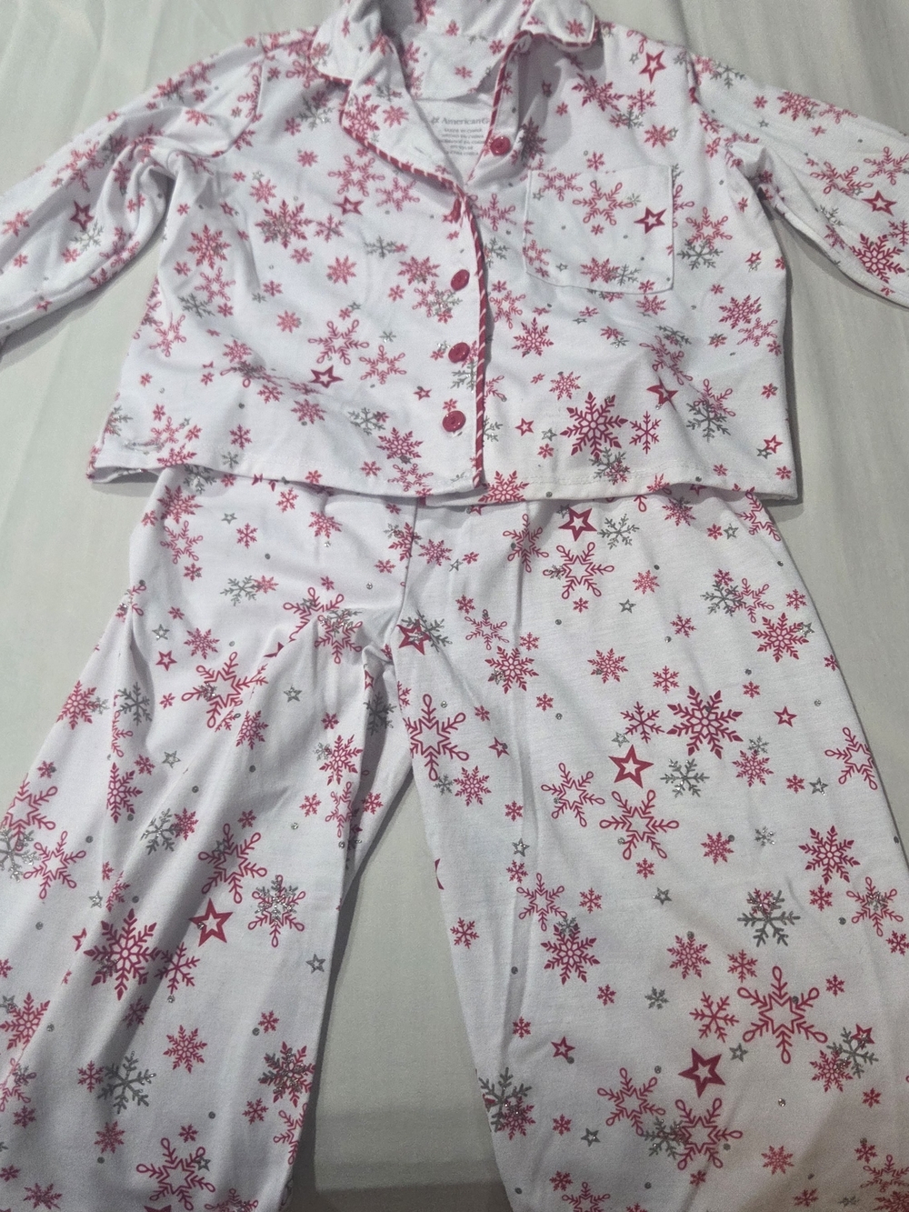 American Girl White and Pink Snowflake Pajama Set